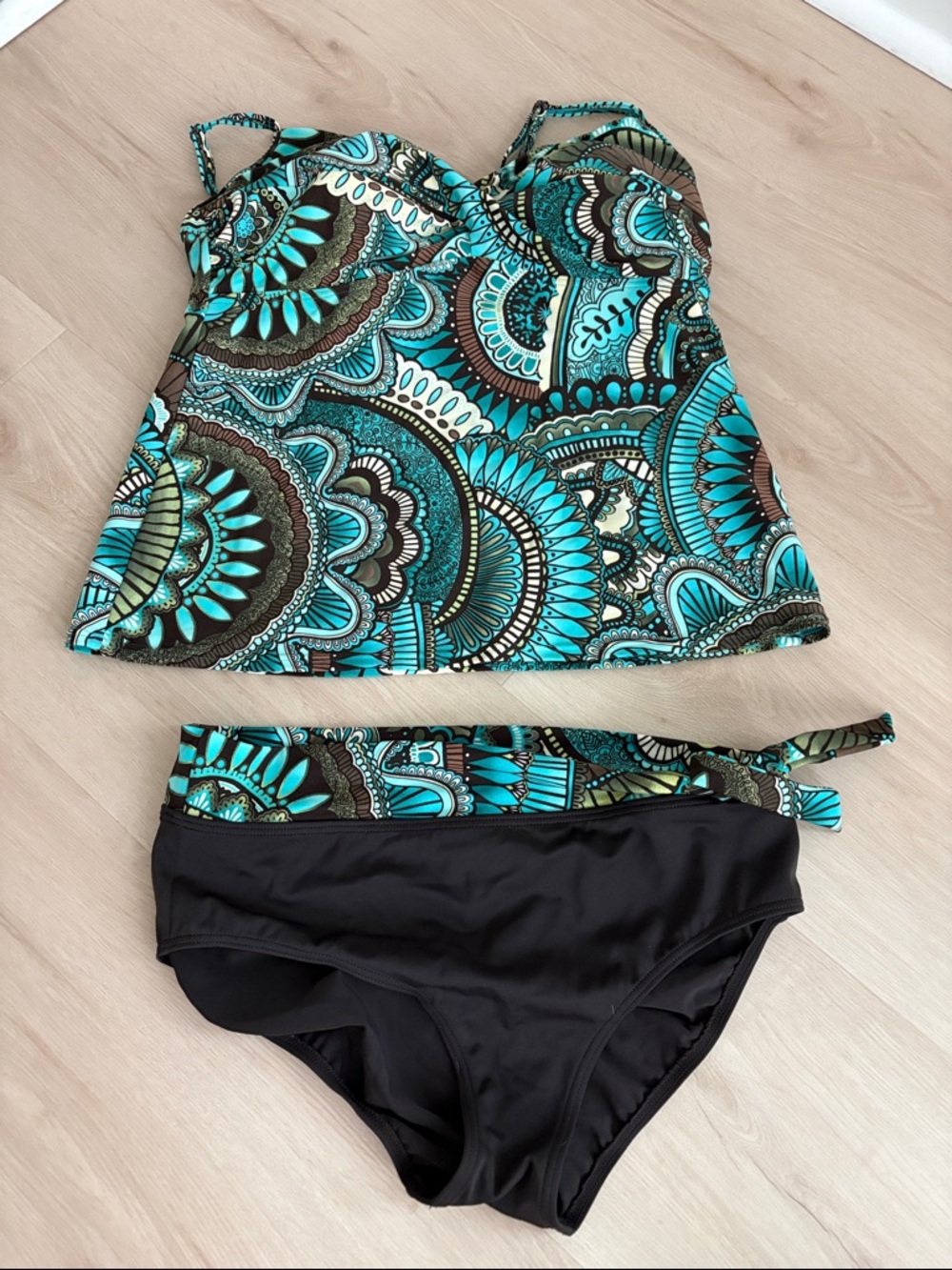 croft & barrow Turquoise, Teal & Brown Paisley Tankini Top